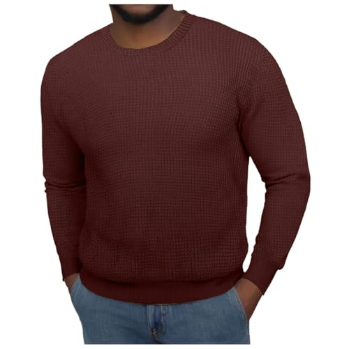 Men's Solid Color Knit Sweater Long Sleeved Round Neck Pullover Sweaters3