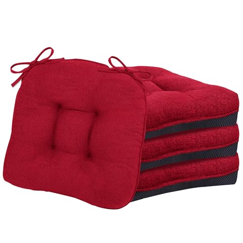 YUNLUYE D-Shaped Chair Cushions, 4" Thick Dining Chair Pads Machine-Washable, Seat Cushions for Chair 15" x 15", Set of 4 pad-red