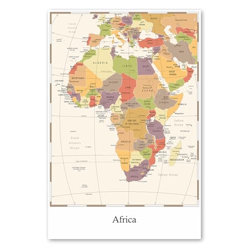 Postereck - 4134 - Impression Carte Afrique Couleurs Pastel Style Vintage – Art Mural, Géographie, Rétro - Affiche - DIN A3 29,7 cm x 42,0 cm