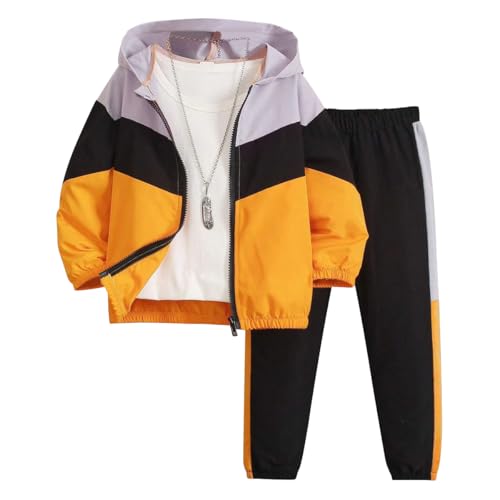 Boys Clothes Little Boy Casual Color Block Zip-Front Hoodie & Jogger Pants 2 Pcs Outfit Set, 4-8 Years