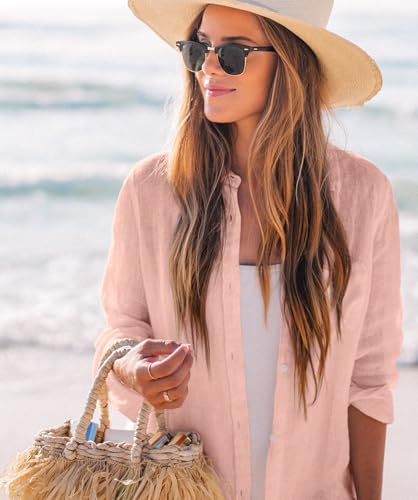 Image of Zoye Chen Women's Bikini Swimsuit Cover Up Button Down V Neck Shirts Long Sleeve Blouse Beachwear Bathing Suit