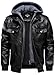 HOOD CREW Herren Lederjacke mit Kapuze Kunstleder Motorradjacken Wasserabweisend Winddicht Moto Vintage Bomberjacke Schwarz XL