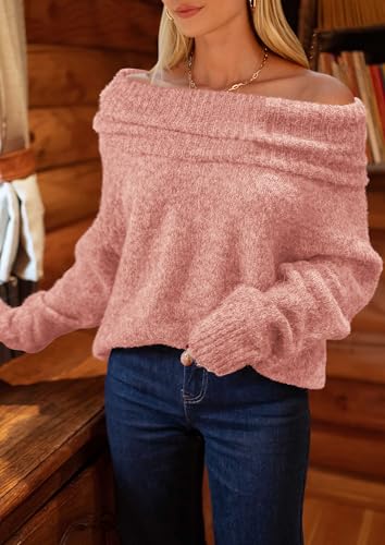 PRETTYGARDEN Women's Off The Shoulder Sweater Long Sleeve Tops 2025 Fall Loose Knit Pullover Sweaters Winter Clothes