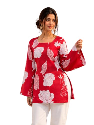 Image of Women's Cotton Printed A-line Straight Short Kurti