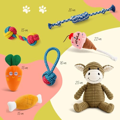 BALLONTE Welpenspielzeug Set 7-teilig für kleine Hunde – Kau- & Quietschspielzeug, Robustes Seilspielzeug, Beschäftigung & Zahnpflege für Welpen – Ungiftige Materialien, Spielzeug gegen Langeweile