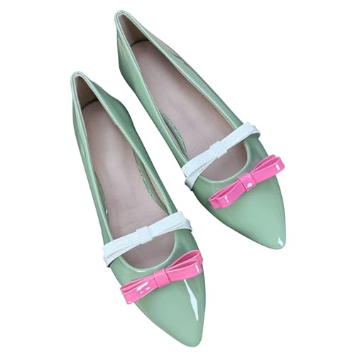 Hee grand Women's Bowknot Pointed Toe Ballet Flats Patent Leather Business Office Dress Shoes