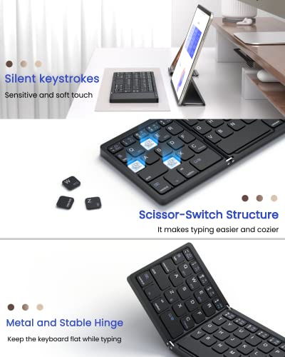 Artciety Foldable Bluetooth Keyboard, Folding Portable Wireless Keyboard With Touchpad,Travel Pocket Keyboard For Ios Android Windows Mac Smartphone Tablet & Laptop, Sync Up To 3 Devices, Black #TOP2