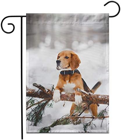 Adowyee 12"x 18" Garden Flag Dog Breed Beagle Walking in Winter Forestchristmas Merry Santa Cartoon Character Outdoor Double Sided Decorative House Yard Flags