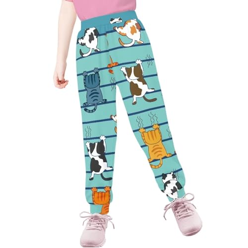 AmzPrint Kids Cat Sweatpants Baggy High Waisted Fall Lounge Pants Cinch Bottom Joggers for Girls3