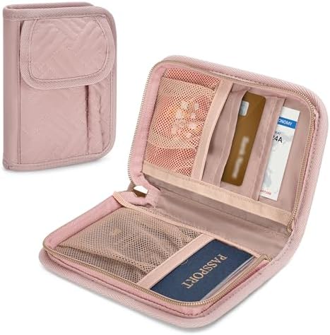 Yarwo Passport Holder for Travel Women and Men, Business Card Holder with Key Ring and Pen Slot, Passport Wallet Cover Case for Cards, ID, Cash, Tickets, Notebooks, Travel Essentials, Pink