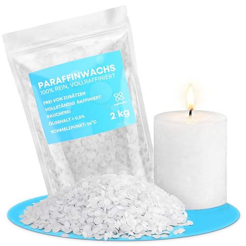 molinoRC Kerzenwachs - 2kg REIN WEIßES Paraffinwachs für Kerzen - Kerzenwachs zum Gießen - sauber brennendes Schmelzlicht Wachs - Wachs für Kerzen - Wachspastillen