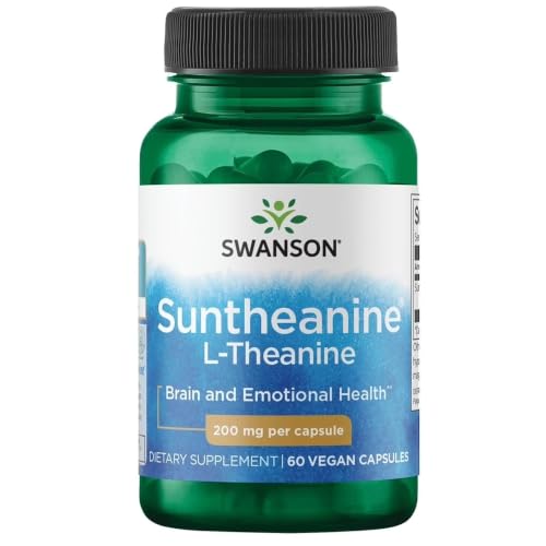 Swanson Double Potency Suntheanine L-Theanine Calm and Focus Supplement for Stress-Prone Professionals Seeking Balanced Wellbeing - 200 mg (60 Veggie Capsules)