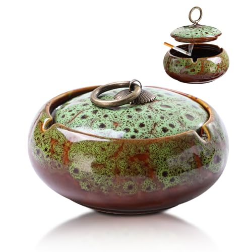 SPERMUOY Posacenere in ceramica con coperchio,Posacenere antivento in ceramica per esterni