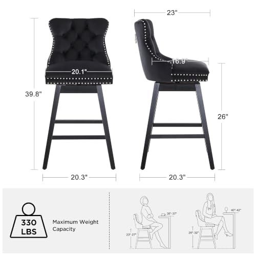 Image of Black Swivel Bar Stools, Velvet Counter Height Bar Stools Set of 1