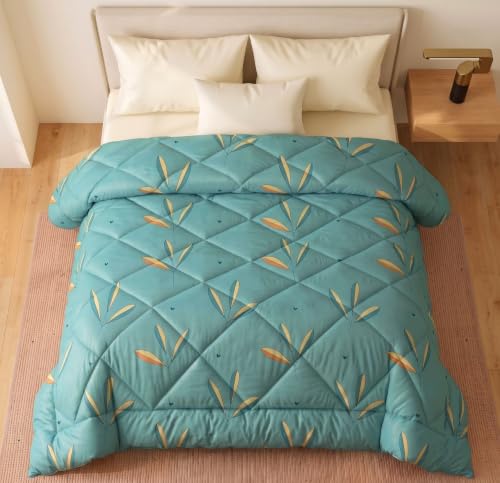 Image of HOMEKART 220 GSM Reversible Microfiber AC Comforter /Duvets for Mild Winter | All Season King Size 3 Layered Quilted Blanket for Double Bed (220 cm x 240 cm,Green