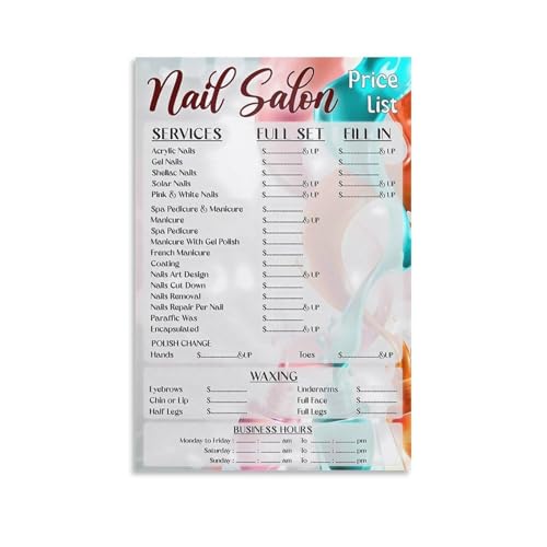 Nail Salon Price List Poster Service Menu Board Canvas Wall Art for Reception Decor(Unframed,12x18inch(30x45cm))