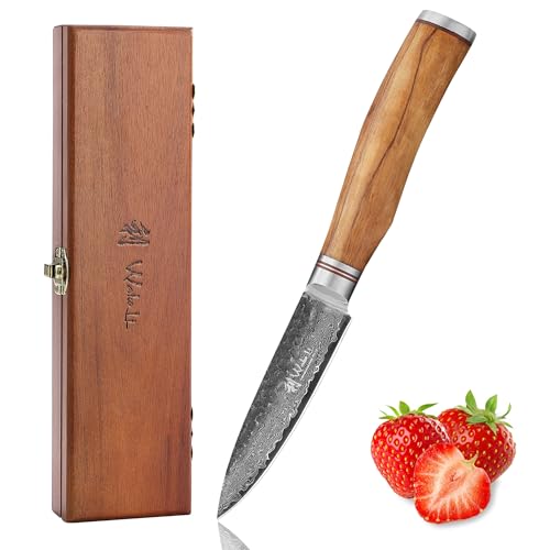 Produktfoto von Wakoli Olive HS Officemesser & Spickmesser – 9,0 cm Klinge aus 67 Lagen Damaststahl mit VG10‑Kern, Härte 60±2…