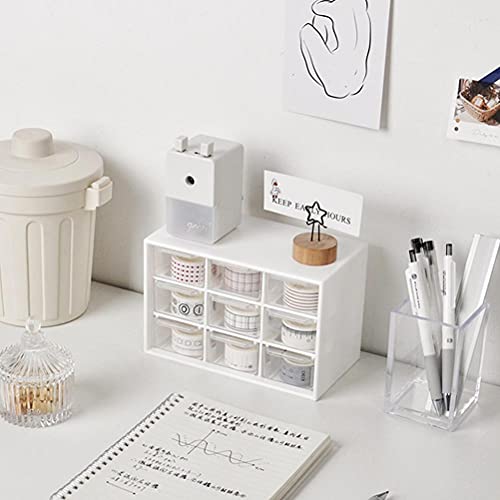 Bticx Desktop Storage Box with Handle, 9 Grids Dustproof Transparent Household Drawer Storage Box Stationery Jewelry Cosmetics Storage Box, Perfect for Desk Jewelry Storage