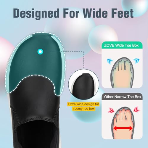 Image of ZOVE Wide Toe Box Shoes Women Wide Width Waterproof Leather Hands Free Nursing Sneakers Ultra Light Extra Wide Walking Sneakers Non-Slip Chef Diabetes Nurse Work Shoes