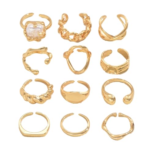 XPEX Juego de 12 anillos para mujer, acero inoxidable estilo bohemio, anillos abiertos simples, anillos apilables, anillos ajustables para los nudillos para mujer