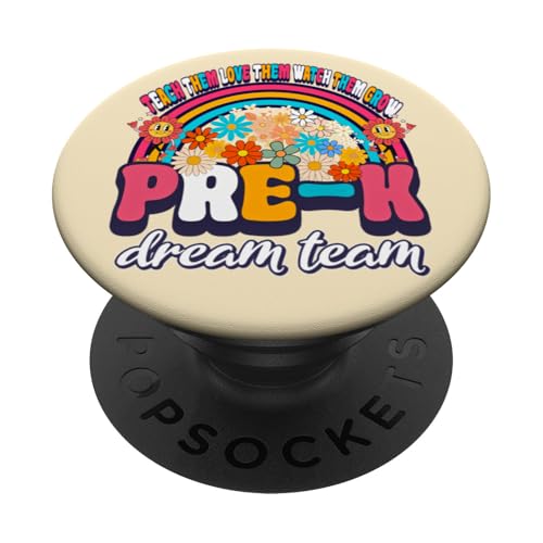 Prek Dream Team Retro Groovy Rainbow Back To School Teacher PopSockets Swappable PopGrip