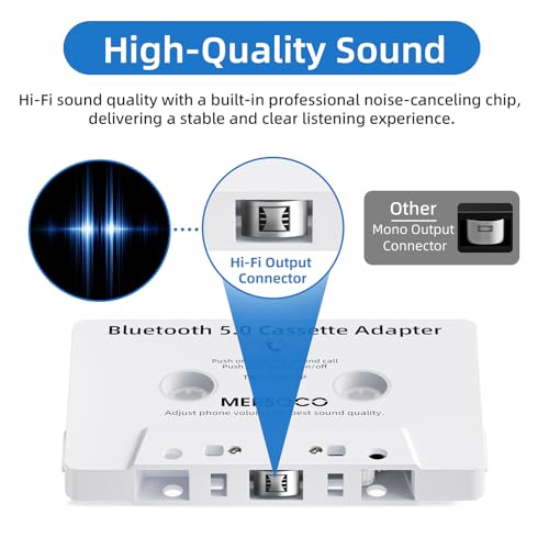 Car Audio Bluetooth 5.0 Cassette Receiver, Cassette Bluetooth Adapter for Car Tape Player, Wireless Cassette Aux Adapter with Hands-Free Calling, Universal Compatibility for Smartphone,Tablet(White) - Thumbnail 4