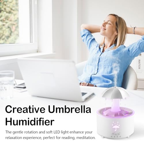 Regenschirm Luftbefeuchter, Regenwolken-Luftbefeuchter, Regengeräusche Zum Schlafen, Rain Cloud Humidifier Regen Pilz Lampe mit 7 Farbe Licht, Regenschirm-Luftbefeuchter 350ml, Öl Diffuser