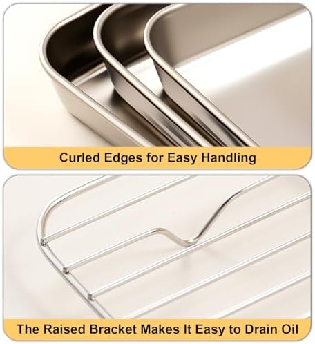 Stainless Steel Oil Drip Pan with Cooling Rack - Versatile Drain Tray for Kitchen, BBQ, and Catering - Dishwasher Safe, 23.5x17.5x2.8cm (9.3x6.9x1.1in)