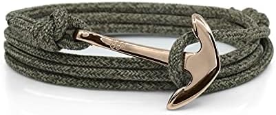 Black & Silver Anchor Rope Bracelet for Men & Women Made from Stainless Steel and Paracord, Adjustable, Handmade in The UK