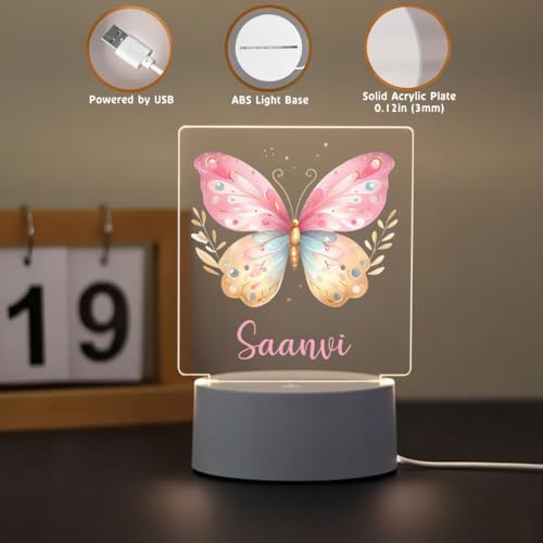 Image of SNAPTRAP LED Name Light Customized for Kids | Personalized Acrylic Night Lamp with Custom Name | Cute Animal, Rainbow, Butterfly & Teddy Themes | USB Powered Nursery Night Light Gift (Butterfly Magic)