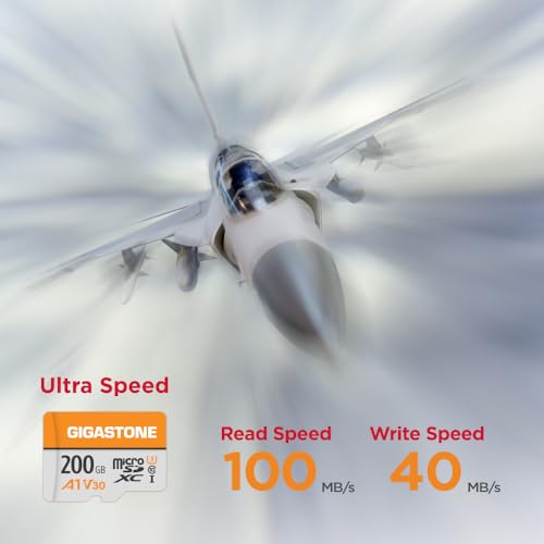 Image of GIGASTONE 200GB Micro SD Card 2-Pack, A1 V30, 4K Video Recording, Compatible with Security Camera, Dash Cam, Drone, 100MB /s MicroSDXC Memory Card UHS-I V30 Class 10, with Adapter