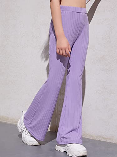 Milumia Girl's Casual Rib Knit Elastic High Waist Flare Pants Bell Bottom Trousers Lilac Purple 11-12 Years #TOP3