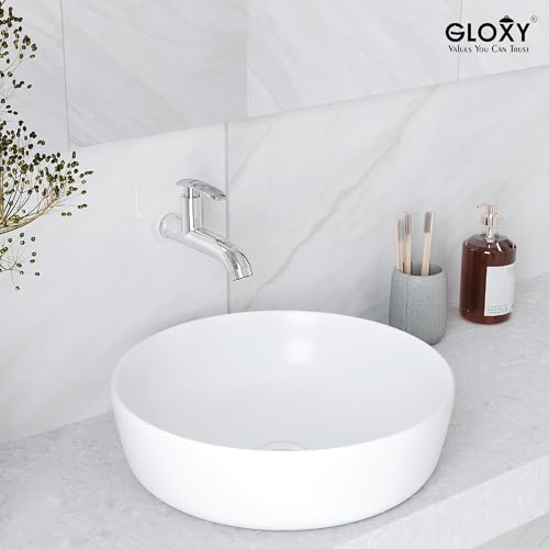 Image of Gloxy Premium Brass Long Body Bib Cock Tap with Chrome Finished Riva Lever with Wall Flange for Gardens, Wash Basin Tap, Bathroom Tap, Kitchen Sink Tap & Wash Areas - 10 Years Warranty