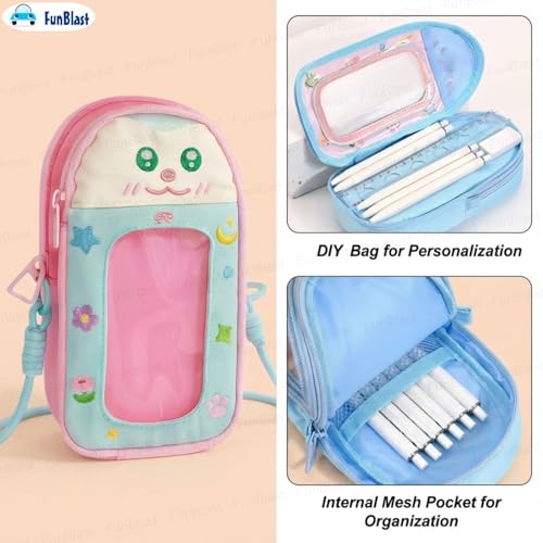 Image of FunBlast Pencil Pouch for Kids, Girls - Large Capacity Multipurpose Stationery Zipper Pouch with Hanging Strap for Kids & Adults, Kawaii Aesthetic Pencil Case Organizer for Girls (Pink-)