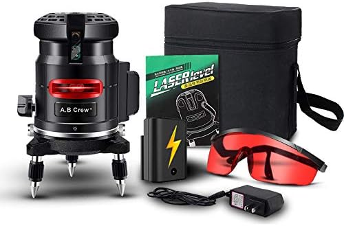 A.B Crew 360°Self Leveling Laser Level Red Beam 5 Lines 6 Points Laser Level Horizontal/Vertical Cross Line Straight/Tilt Line Rechargeable Dust Proof Rubber Touch Keypad Rotary Base
