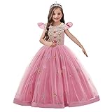 [アンジュココ] キッズ ドレス 結婚式 衣装 子供 ロングドレス ハロウィン 女の子 プリンセス ワンピース 秋 誕生日 服 パーティー 七五三 女の子 フォーマルドレス ピアノ 発表会 高級 100 110 120 130 140 150 160 バースデイ 子供服 フラワーガール 刺繍 黄色 イエロー ピンク [ローズ 100]