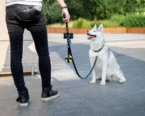 Image of Hidemont Dog Poop Bag Holder for Leash, Durable Leather Leakproof Pet Waste Bag Dispenser for Leashes, 20 Bags Included (Black)