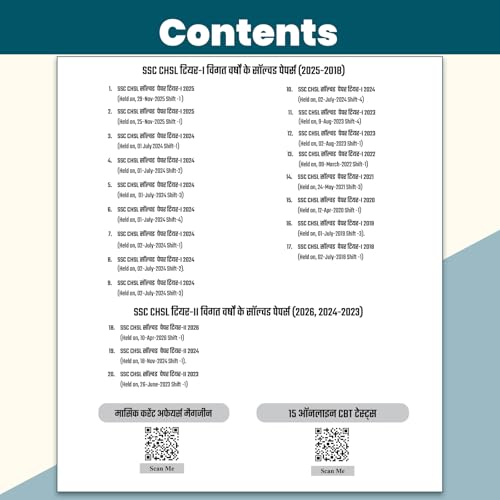 Image of PW SSC CHSL (10+2) 20 Year-wise Previous Year Solved Papers PYQ (2026-2018) Tier 1 & 2 Hindi Medium | 2100+ PYQ Questions with Solutions | 15 Online Mock Tests | Exam 2026-27