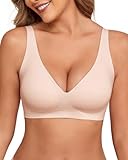 Ubras Womens Wireless Bra Deep V Supportive Lift Bra Seamless Comfort Soft No Underwire Everyday Bra Blush Nude S