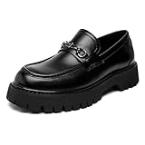 XENTORD Men's Patent Leather Platform Loafers Comfort Non-Slip Lug Sole Slip-On Dress Shoes with Metal Horsebit Detail for Business Office & Casual (Black B,13)