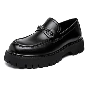 XENTORD Men’s Patent Leather Platform Loafers Comfort Non-Slip Lug Sole Slip-On Dress Shoes with Metal Horsebit Detail for Business Office & Casual