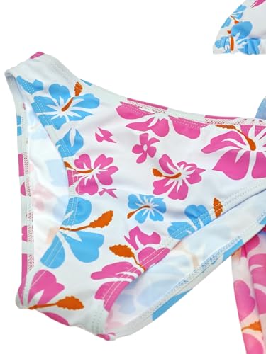 Image of Girl's 3 Piece Sets Floral Print Bikini Swimsuit High Waisted Bathing Suits with Beach Skirt Coverups Pink & Blue 170