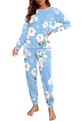 PrinStory Womens Pajama Set Long Sleeve Sleepwear Nightwear Soft Pjs Lounge Sets With Pockets