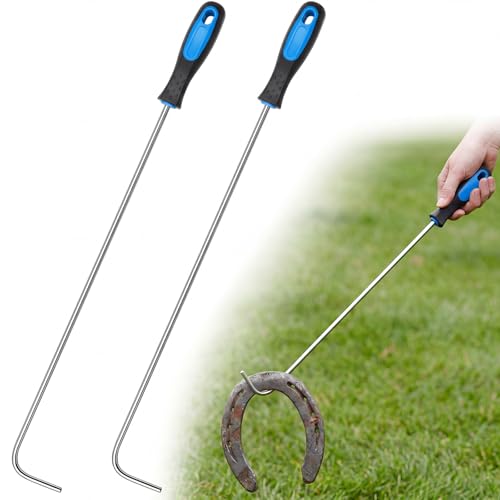 Image of Arrowbash 2 Pcs 20 Inch Horseshoe Pick-up Hook with Stainless Steel Shaft, Ergonomic Grip Horseshoe Retriever, Portable Horse Shoe Pick up Stick for Outdoor Games