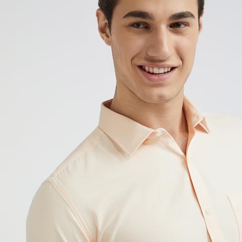 Image of Park Avenue Men Cotton blend Slim Fit Structure Pattern Semi Cutaway Collar Formal Shirt