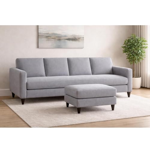 Image of Carlos 5-Seater Sofa Set with Ottoman (Dark Grey Fabric) | Premium Fabric Sofa for Living Room, Hall, Home & Office | Stylish Modern Furniture Set