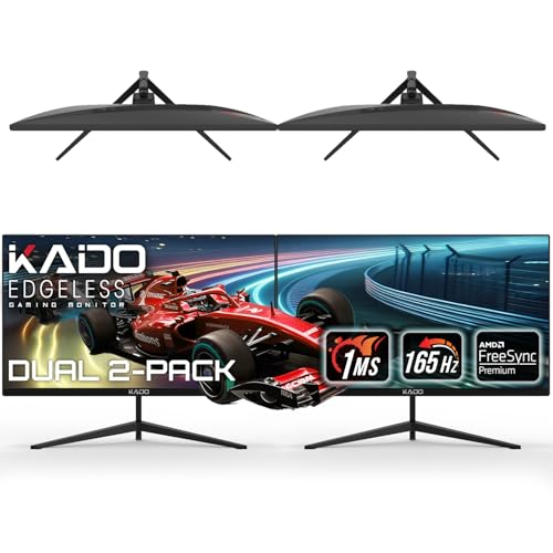 Image of Kado Dual Gaming Monitor Setup - 2-Pack 27 inch 165Hz 1ms 1920x1080 Flat Screen, AMD FreeSync Premium, Panoramic Gaming Multi-View Split Screen Streaming, VESA Mount HDMI DisplayPort Built-in Speakers