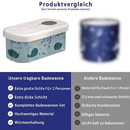 140cm Tragbare Faltbare Badewanne Mit Metallrahmen, Große Familie für Erwachsene, Effiziente Umstellung von Heißer und Kalter, 140cmX60cmX55cm (Ozean Stil)