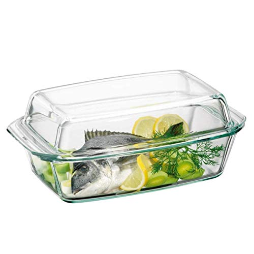 Clear Oblong Glass Casserole by Simax | High Lid Doubles as Roaster, Heat, Cold and Shock Proof, Dishwasher Safe, Made in Europe, 3 Quart Casserole Pan