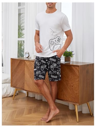 Image of Verdusa Men's Pajamas Set 2 Piece Pjs Sets Short Sleeve Letter Print Tee and Short Lounge Set